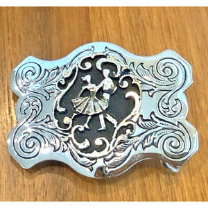 Western Style Square Dance Belt Buckle Rockabilly Shiny Silver Vintage USA Y2K